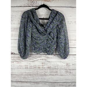 ASTR The Label Blouse Women's XS Purple Multi Floral Long Sleeve Ruched Top